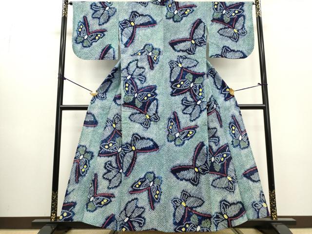平和屋着物∴夏物 浴衣 有松鳴海絞り 舞蝶文 綿 逸品 DABI0976cd