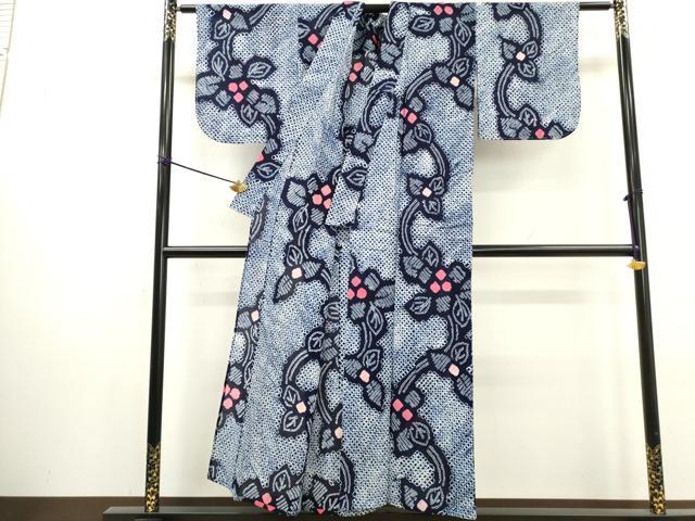 平和屋着物∴夏物 浴衣 有松鳴海絞り 枝葉文 綿 逸品 未使用 DABI0985cd