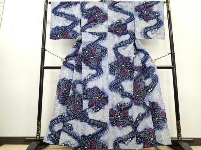 平和屋着物∴夏物 浴衣 有松鳴海絞り 流水草花文 綿 逸品 DABI0996cd