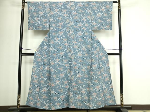 平和屋着物▽上質な小紋 単衣 草花文 正絹 逸品 DABI1002sf