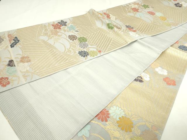 平和屋本店▼夏物 六通柄袋帯 草木染 草花文 本金引箔 正絹 逸品 DABI1016sf