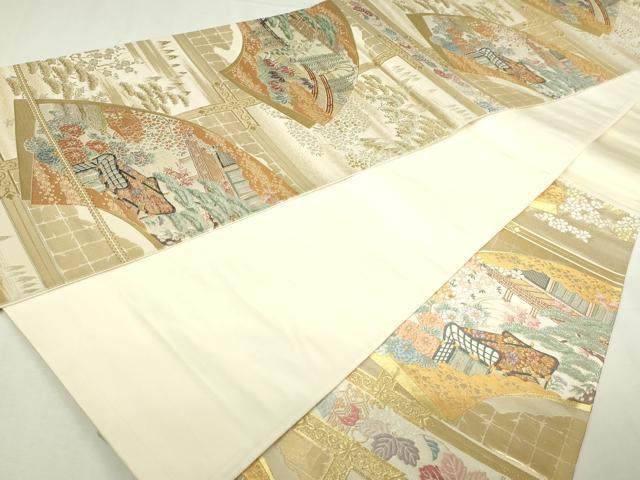 平和屋本店▼六通柄袋帯 唐織 格天井光悦扇 純金箔 正絹 逸品 DABI1030sf