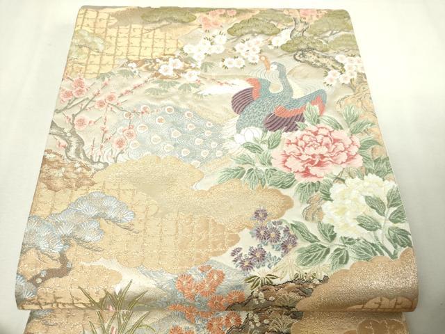 平和屋本店▼六通柄袋帯 桃山波暖桃香文 本金箔 正絹 逸品 DABI1032sf