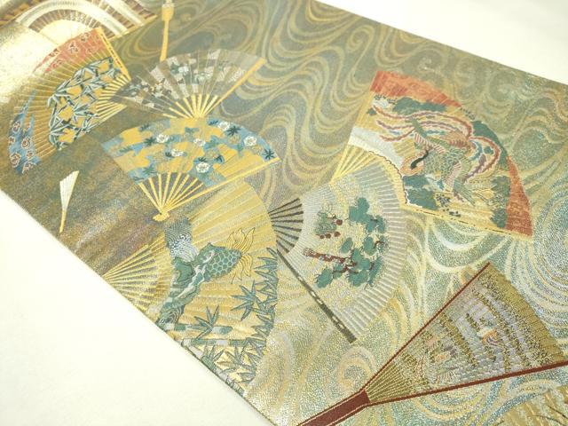 平和屋本店▼西陣 あさぎ 全通全景柄袋帯 徳川美術館秘蔵 能楽百扇 24金プラチナ二重箔 正絹 逸品 DABI1040sf