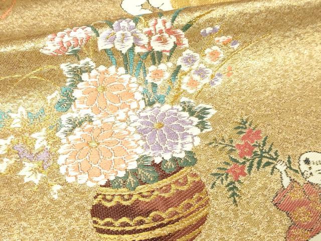 平和屋本店▼六通柄袋帯 唐子屏風絵巻 純金箔24k 正絹 逸品 DABI1053sf