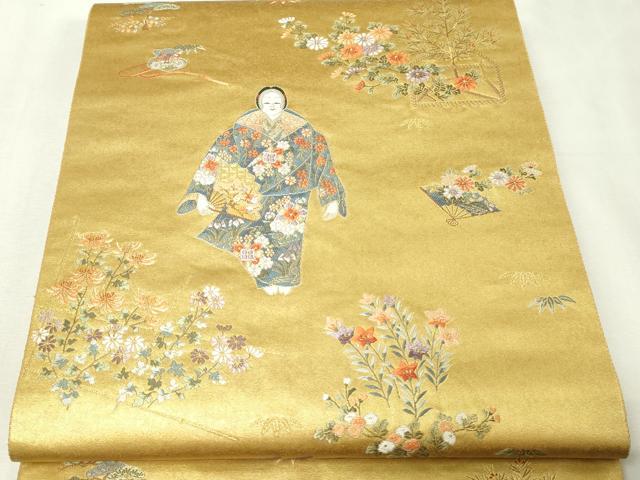 平和屋本店●六通柄袋帯 熊野純絵文 本金箔 金泥箔 正絹 逸品 DABI1062sf
