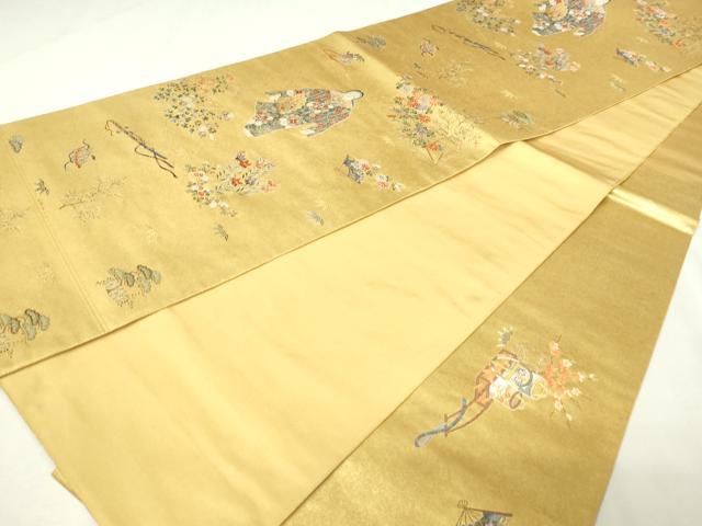 平和屋本店●六通柄袋帯 熊野純絵文 本金箔 金泥箔 正絹 逸品 DABI1062sf