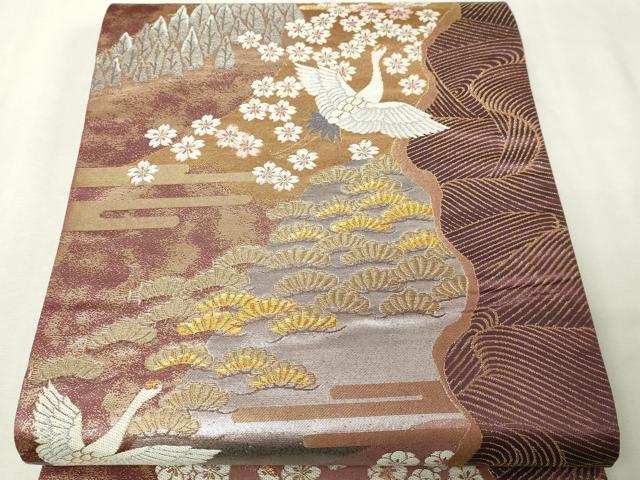 平和屋本店▼六通柄袋帯 飛鶴花文 純金二重箔 正絹 逸品 DABI1063sf