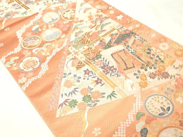 平和屋本店▼六通柄袋帯 裂取小袖文 24金箔 正絹 逸品 DABI1064sf