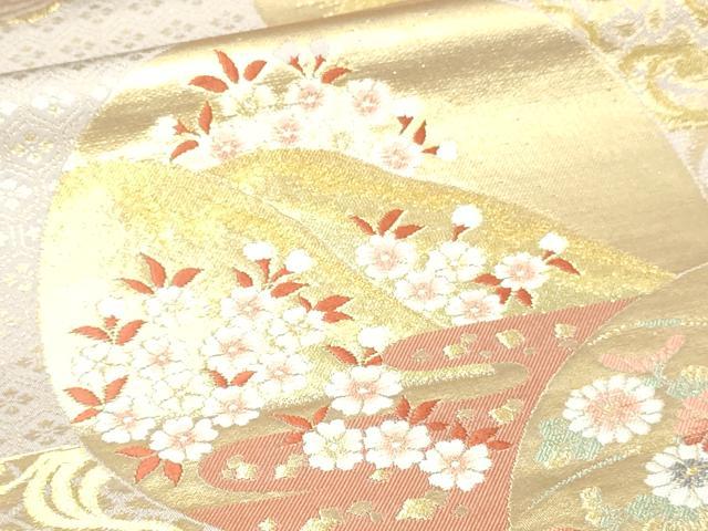 平和屋本店▼六通柄袋帯 流水飛鶴花文 純金 正絹 逸品 DABI1072sf