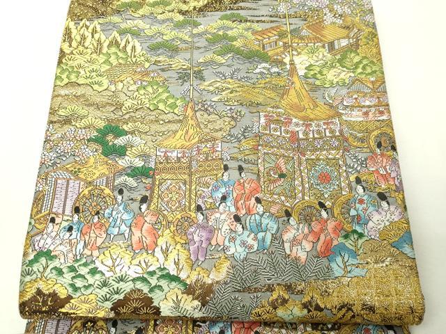 平和屋本店▼西陣 廣部商事謹製 全通全景柄袋帯 京洛祇園祭還幸絵巻 弐捨四金箔使用 正絹 逸品 DABI1073sf