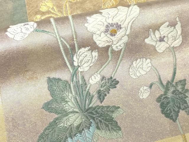 平和屋本店●西陣 長嶋成織物 ながしま帯 本加賀友禅作家 由水煌人 六通柄袋帯 唐織 秋明菊 本金箔 瀞金錦 正絹 逸品 DABI1083sf