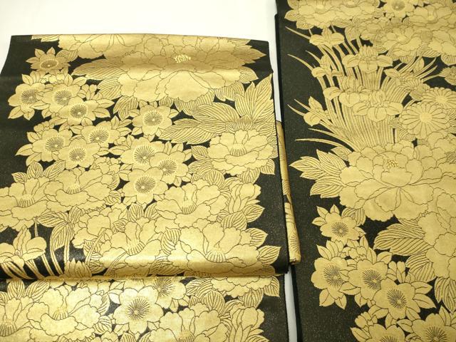 平和屋本店●西陣 長嶋成織物 ながしま帯 つけ帯 牡丹草花文 本金箔 瀞金錦 正絹 逸品 DABI1084sf