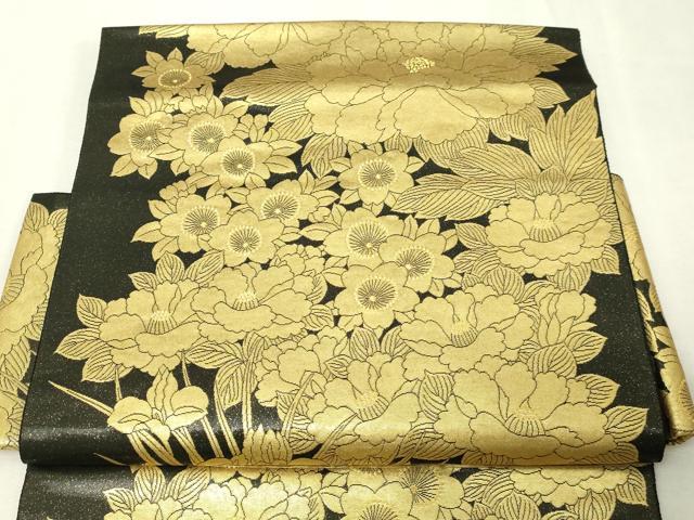 平和屋本店●西陣 長嶋成織物 ながしま帯 つけ帯 牡丹草花文 本金箔 瀞金錦 正絹 逸品 DABI1084sf