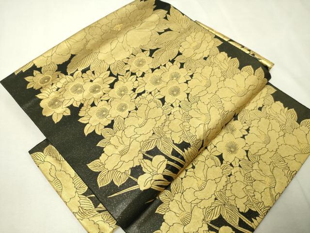 平和屋本店●西陣 長嶋成織物 ながしま帯 つけ帯 牡丹草花文 本金箔 瀞金錦 正絹 逸品 DABI1084sf