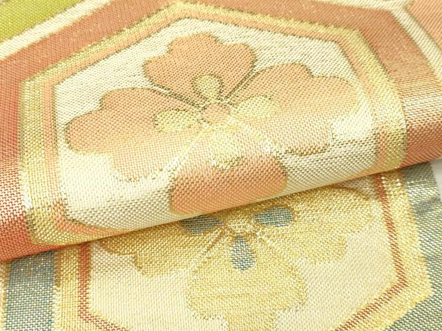 平和屋本店▼六通柄袋帯 純金佐賀錦織 亀甲花文 正絹 逸品 DABI1096sf