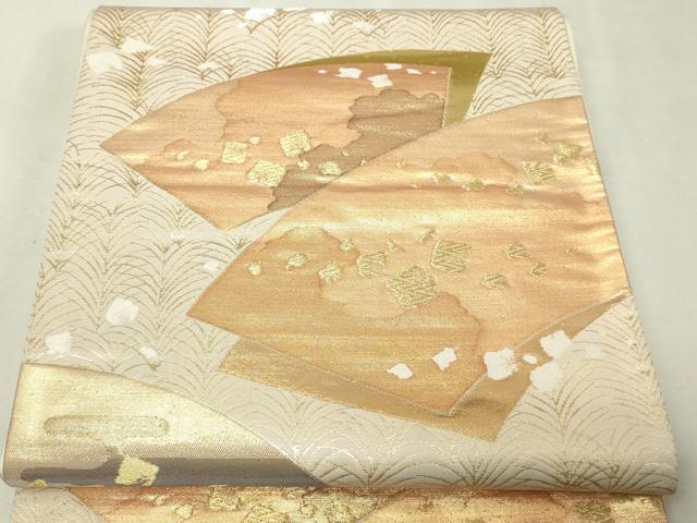 平和屋本店▼六通柄袋帯 輝彩錦 地紙草葉文 本金箔 正絹 逸品 DABI1114sf