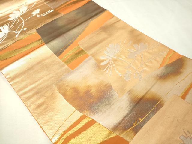 平和屋本店▼六通柄袋帯 草花文 本金箔24k三重箔 正絹 逸品 DABI1119sf
