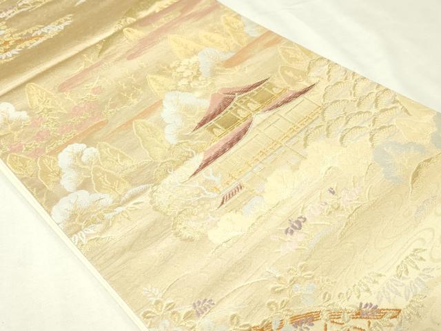 平和屋本店▼六通柄袋帯 風景草花文 純金箔24K 正絹 逸品 DABI1127sf