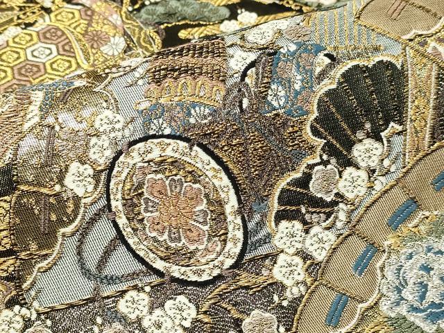 平和屋本店▼六通柄袋帯 檜扇花鳥文 本金壱千弐百錦 正絹 逸品 DABI1133sf