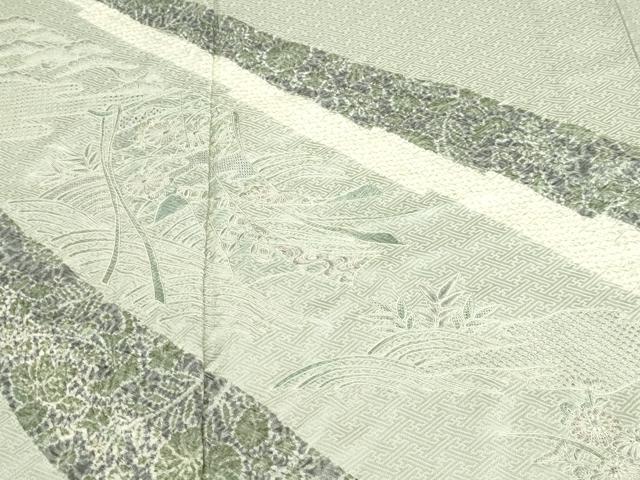 平和屋着物▽中国三大刺繍 汕頭刺繍 スワトウ刺繍 訪問着 単衣 絞り 地紙草花文 正絹 逸品 DABI1151sf