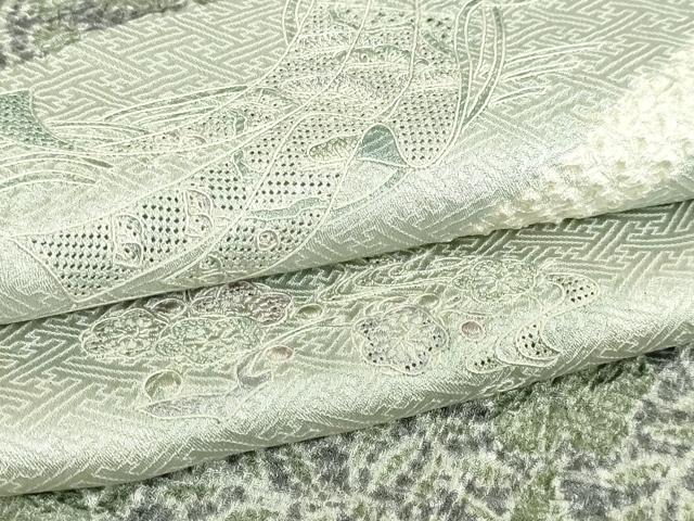 平和屋着物▽中国三大刺繍 汕頭刺繍 スワトウ刺繍 訪問着 単衣 絞り 地紙草花文 正絹 逸品 DABI1151sf