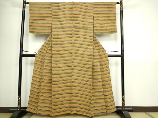 平和屋着物▽上質な小紋 単衣 横段文 鬼しぼ縮緬 正絹 逸品 DABI1152sf