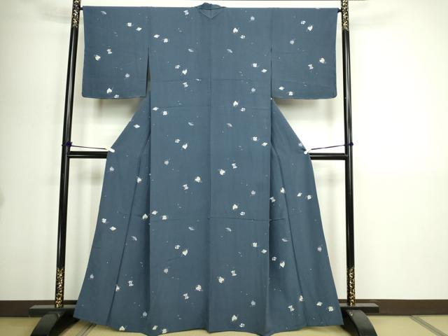 平和屋着物▽上質な小紋 単衣 型染め 舞葉文 正絹 逸品 DABI1155sf