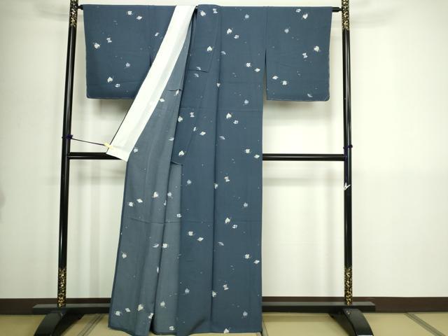 平和屋着物▽上質な小紋 単衣 型染め 舞葉文 正絹 逸品 DABI1155sf