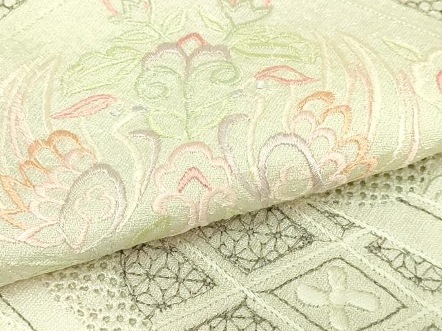 平和屋着物▽中国三大刺繍 汕頭刺繍 スワトウ刺繍 総刺繍 訪問着 単衣 尾長鳥花文 正絹 逸品 DABI1158sf