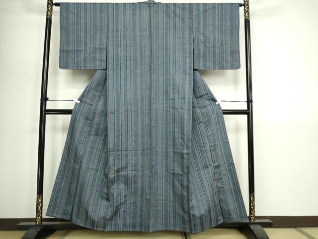 平和屋着物▽上質な紬 単衣 縞 正絹 逸品 DABI1160sf