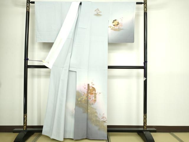 平和屋着物▽訪問着 単衣 草花文 暈し染め 金彩 正絹 逸品 DABI1167sf