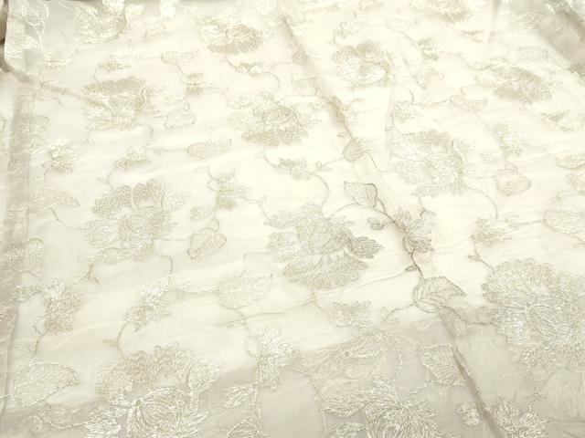 平和屋着物▽道中着 スリーシーズン 春夏秋 塵除け オーガンジー 花唐草文 銀糸 正絹 逸品 DABI1172sf
