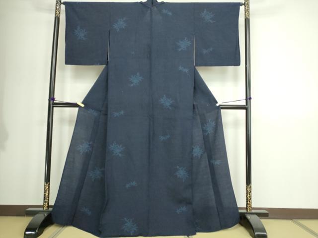平和屋着物▽結城紬 単衣 80亀甲 飛び亀甲柄 舞葉文 正絹 逸品 DABI1175sf