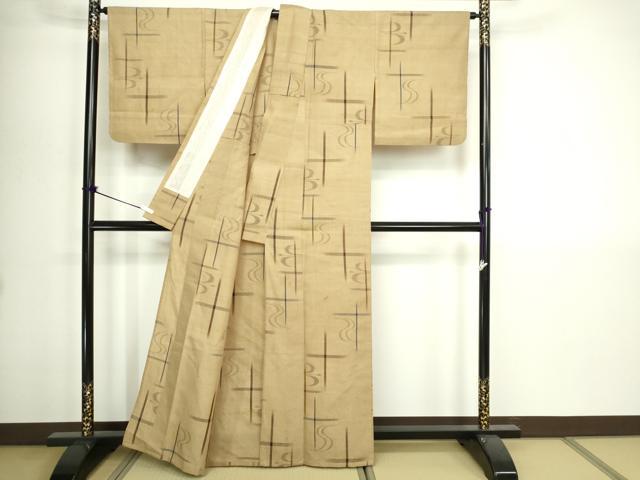 平和屋着物▽上質な紬 単衣 琉球絣文様 正絹 逸品 DABI1178sf