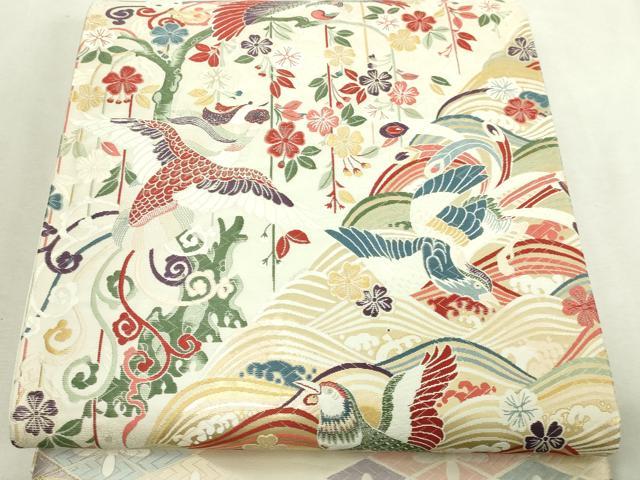 平和屋本店▼六通柄袋帯 唐織 花鳥文 九百錦純金箔24k 正絹 逸品 DABI1180sf