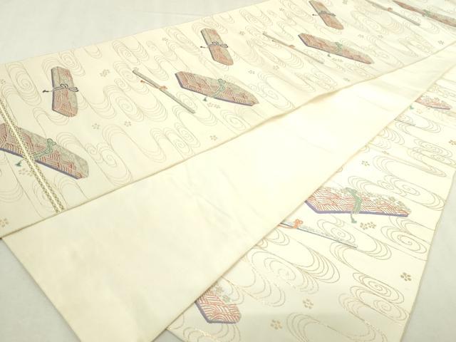 平和屋本店▼六通柄袋帯 蒔絵文箱 純金箔 正絹 逸品DABI1187sf
