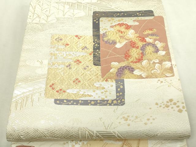 平和屋本店▼六通柄袋帯 草花文 純金二重箔 正絹 逸品 DABI1189sf