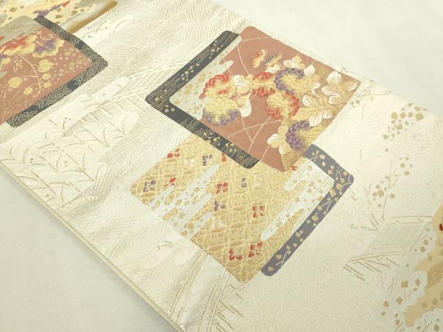 平和屋本店▼六通柄袋帯 草花文 純金二重箔 正絹 逸品 DABI1189sf