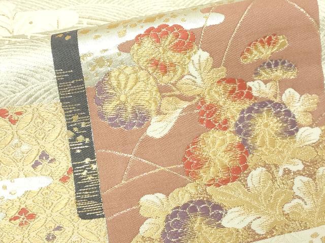 平和屋本店▼六通柄袋帯 草花文 純金二重箔 正絹 逸品 DABI1189sf