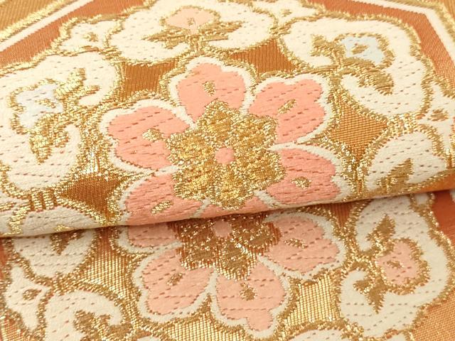 平和屋本店▼六通柄袋帯 唐織 西陣織 亀甲花文 本金箔二重織 正絹 逸品 DABI1191sf