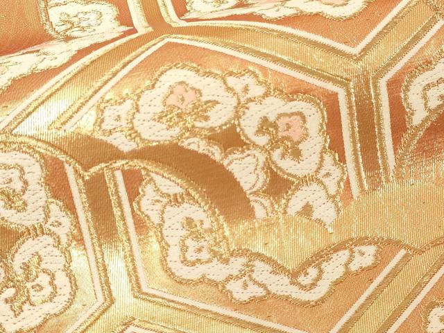 平和屋本店▼六通柄袋帯 唐織 西陣織 亀甲花文 本金箔二重織 正絹 逸品 DABI1191sf