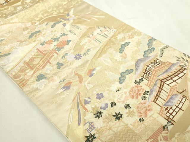 平和屋本店▼六通柄袋帯 九百錦 風景草花文 純金箔 正絹 逸品 DABI1200sf