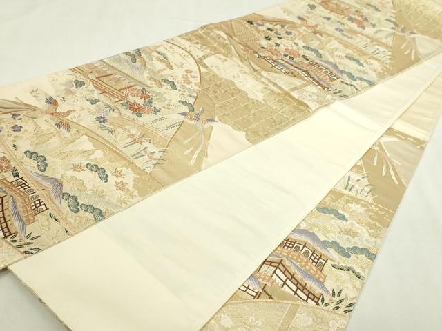 平和屋本店▼六通柄袋帯 九百錦 風景草花文 純金箔 正絹 逸品 DABI1200sf