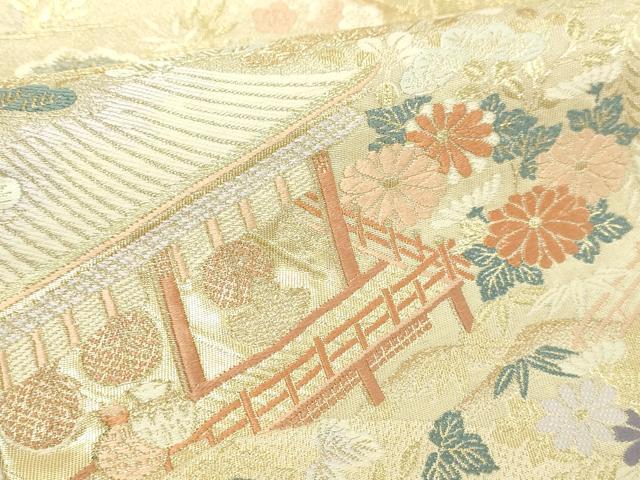 平和屋本店▼六通柄袋帯 九百錦 風景草花文 純金箔 正絹 逸品 DABI1200sf