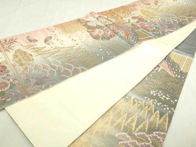 平和屋本店▼六通柄袋帯 唐織 九百錦 孔雀花文 本金箔 正絹 逸品 DABI1202sf