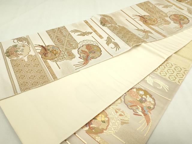 平和屋本店▼西陣 六通柄袋帯 鳳凰雪輪花文 本金箔二重織 証紙付き 正絹 逸品 DABI1205sf