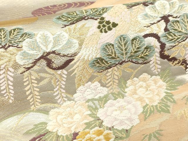 平和屋本店▼六通柄袋帯 流水花鳥文 松竹梅 本金箔 正絹 逸品 DABI1211sf