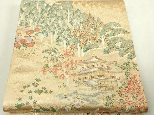 平和屋本店▼六通柄袋帯 九百錦 風景文 本金弐重箔 正絹 逸品 DABI1213sf