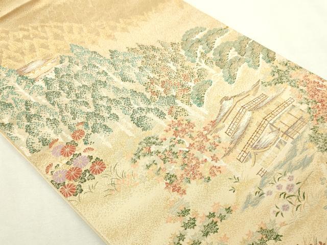 平和屋本店▼六通柄袋帯 九百錦 風景文 本金弐重箔 正絹 逸品 DABI1213sf